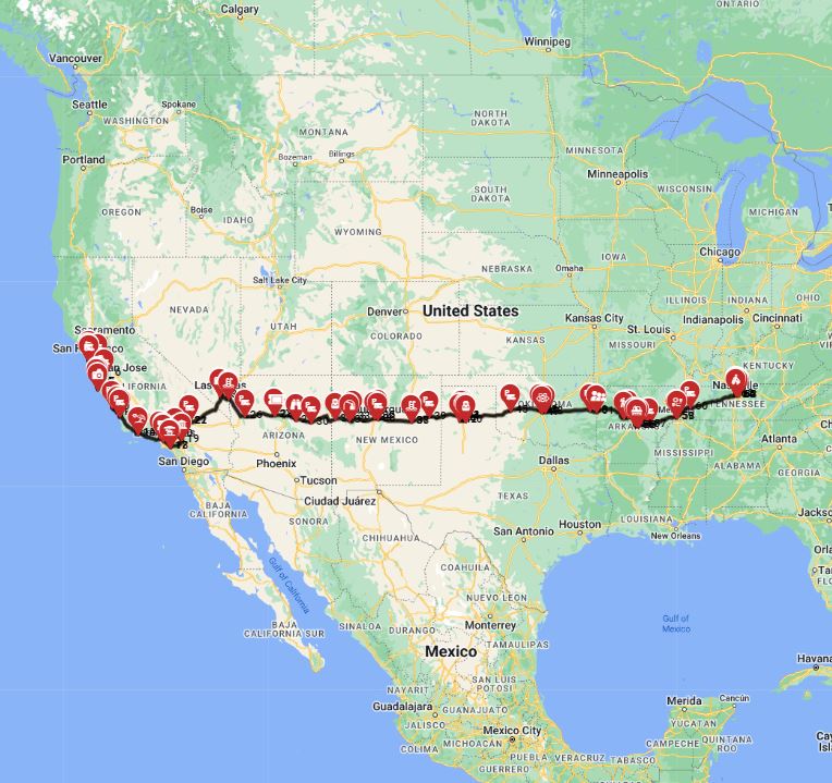 RV trip planner San Francisco to Nashville motorhome road trip